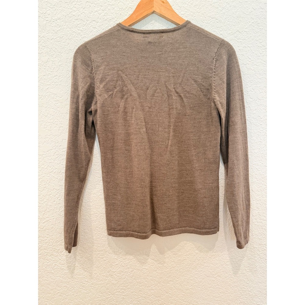 Brown‎ Merino Extrafine Wool Crew Neck Sweater S Luxury Minimalist Fisherman - Picture 5 of 8